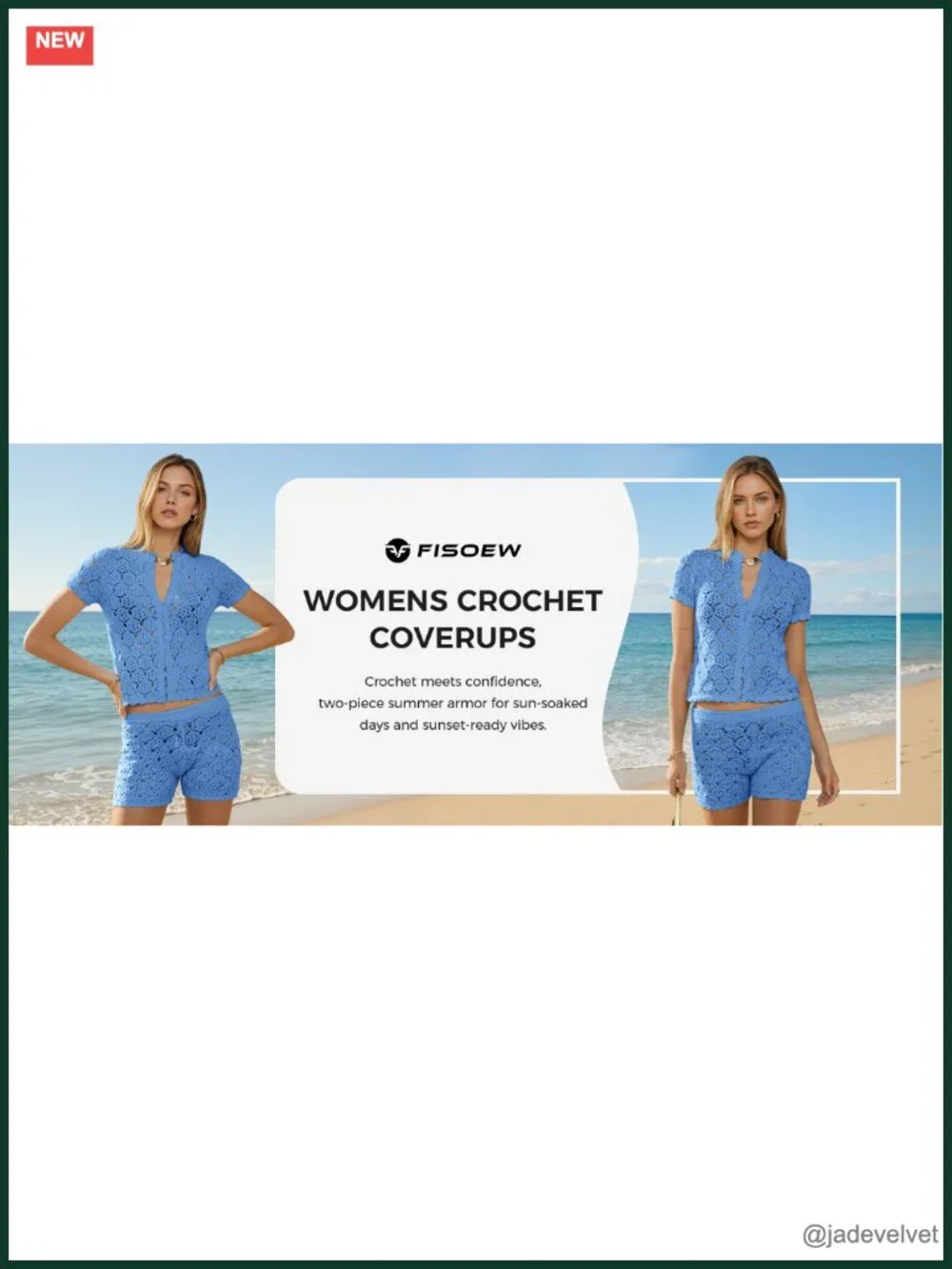 Crochet 2 Piece Cover Up Set Crop Top & High Waist Shorts